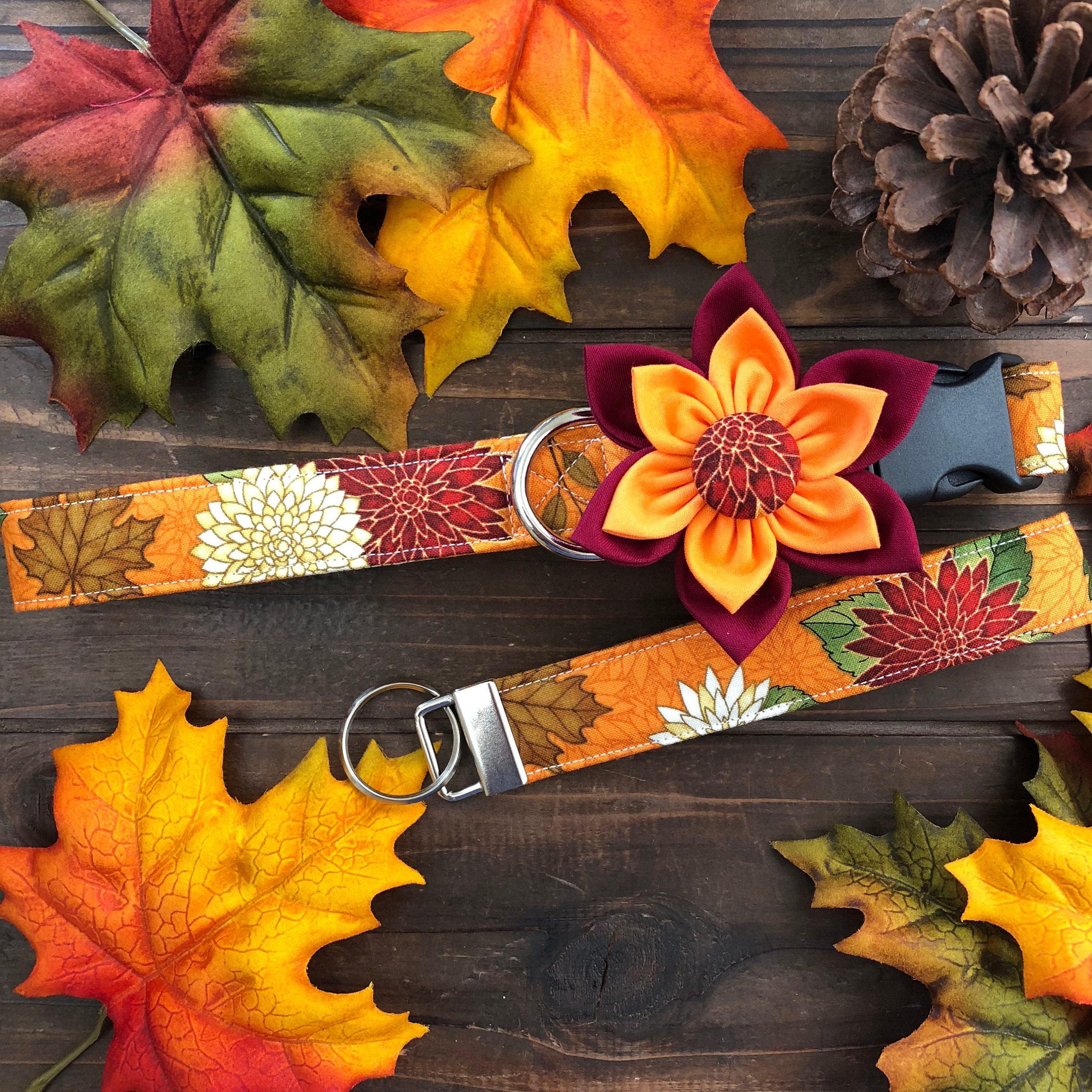 Dog collar, mums, fall mums, orange, red, maroon , fall color, fall t…