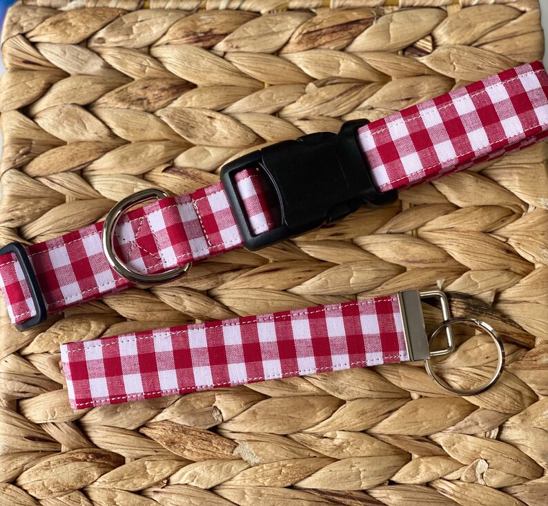 Dog collar, collar with flower, collar with bow, picnic, spring, summer, red and white, gingham, checker , plaid, flower, collar flower immagine 4