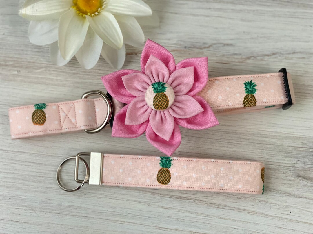 Dog Collar, Pineapple, Pink , Poplin, Dots, Polka Dot, Baby Pink, Soft