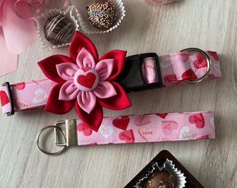 Valentine's Day Dog Collar with Detachable Flower, Conversation Hearts