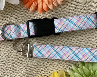 Dog Collar, Easter, plaid, easter plaid, spring, pastel, easter dog collar, spring plaid, easter plaid, plaid collar, key fob, keychain