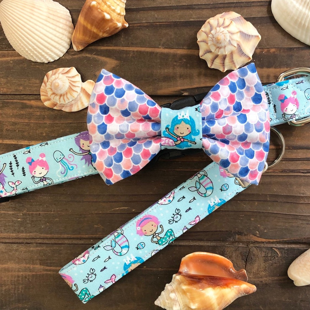 Dog Collar Mermaid, Collar With Bow, Collar With Bow Tie, Mermaid Dog