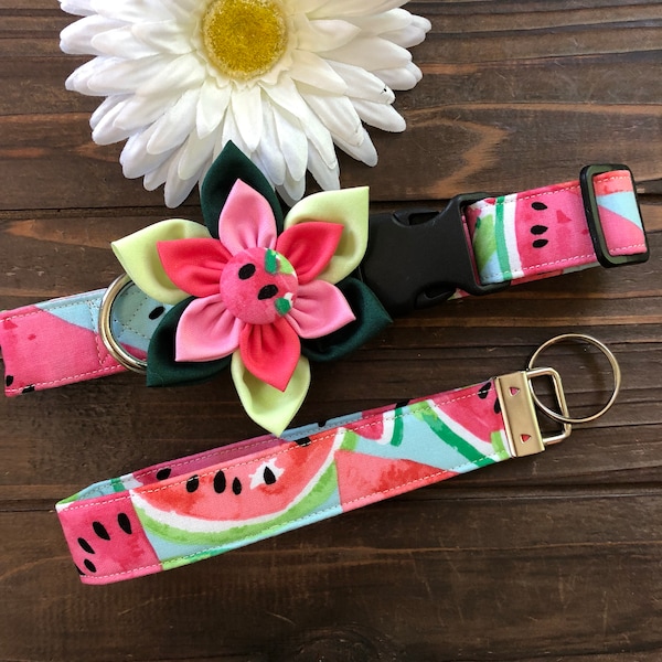 Dog collar, watermelon dog collar, watermelon collar, dog collar with flower, watermelon collar with flower, watercolor dog collar, pretty