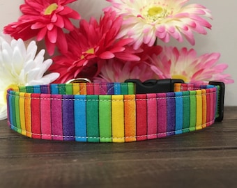 Handmade Rainbow Striped Dog Collar, Fun Colorful Pet Collar