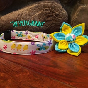 Bright, Dog collar, easter dog collar, dog collar, bunny dog collar, peeps dog collar, bunny collar, chick collar, easter collar flower image 1