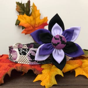 Dog collar, halloween dog collar, purple halloween dog collar, purple dog collar, ghost dog collar, flower , collar flower, dog flower