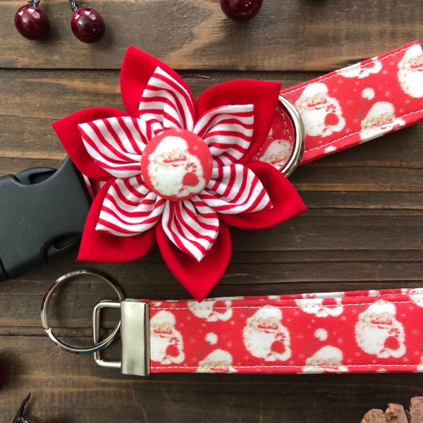 Dog collar, Santa dog collar, classic Santa, Santa, Santa Claus , classic Santa collar, Christmas, christmas dog collar, collar with flower