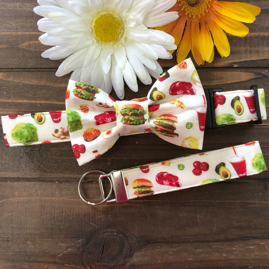Fast Food Dog Collar With Bow Tie, Burger Avocado Picnic Print - Etsy