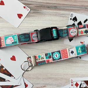 Collier pour chien, thème poker, poker, casino, cartes, collier de chien de casino, collier de chien de poker, as, pique, coeur, gourdin, porte-clés, porte-clés, collier amusant