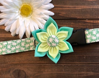 Bunny Dog Collar, Floral Easter Collar with Detachable Flower