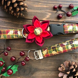 Dog Collar, Fall Dog Collar, Gingham Dog collar, leaves collar, fall plaid, Gold Dog Collar, leaf dog collar, leaves, dog collar with flower
