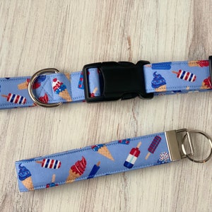 Dog collar, popsicle, Memorial Day, 4th of July, patriotic, summer, rocket, pop, red, white , blue, key fob, ice cream, cone, keychain