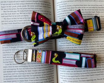 Dog collar, collar with bow, bow tie, book, book worm, inch worm, teacher, back to school, bow tie, library, librarian, book bow tie, smart