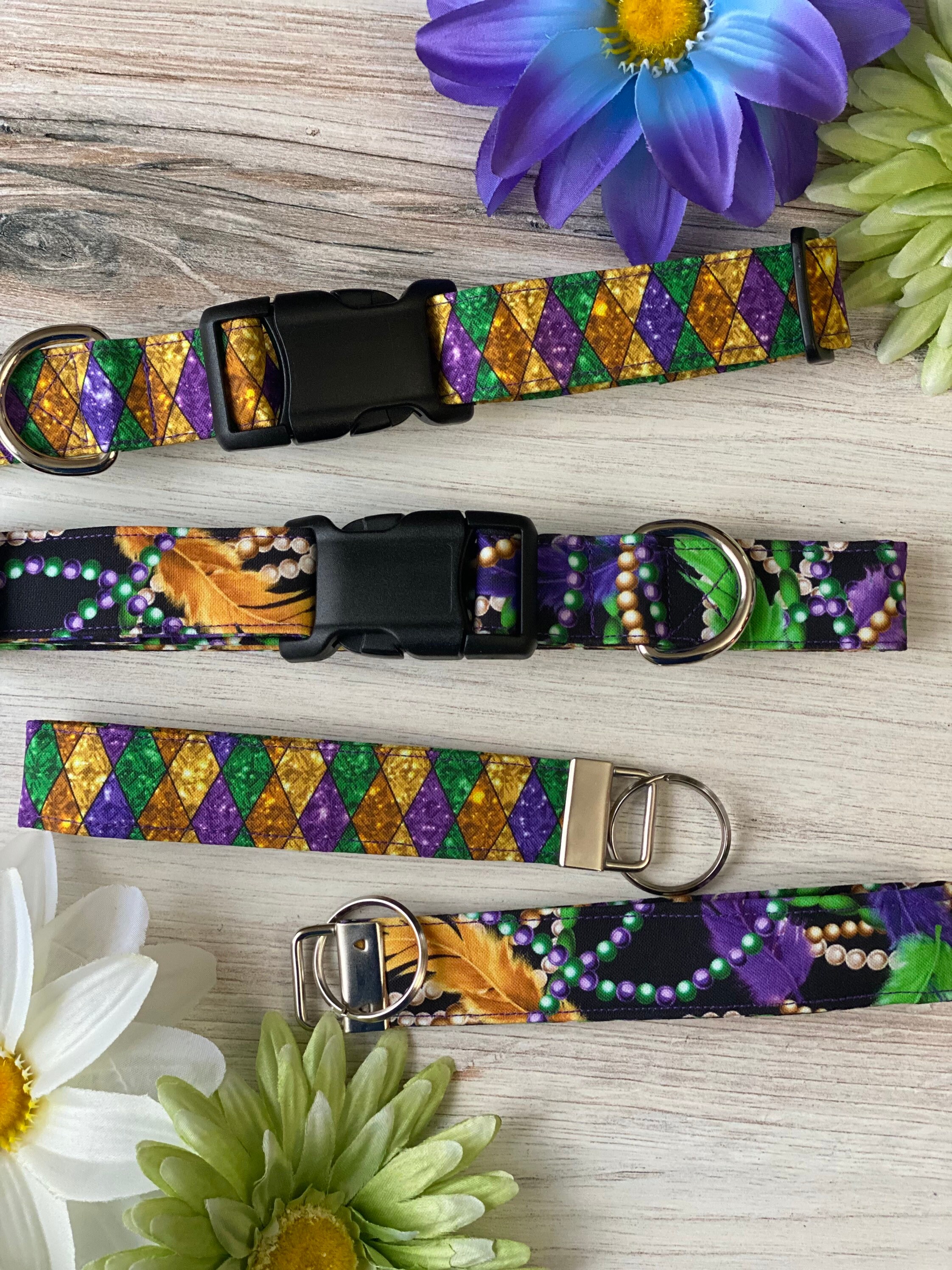 mardi gras dog bow tie