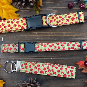 Dog collar, apple, apples, yellow, green,  fall, fall fruit, key fob, keychain, fall dog collar, apple dog collar, Back to school, teacher