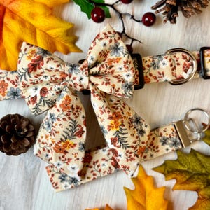 Floral Dog Collar with Bow: Autumn Leaves, Girly Style
