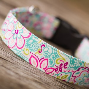 Dog Collar, sage dog collar, floral dog collar, fancy dog collar, fun dog collar, pink dog collar, coral dog collar, girly, wedding