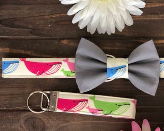 Whale Dog Collar with Bow Tie, Nautical Ocean Theme
