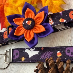 Dog collar, ghost, halloween, ghost dog collar, collar with flower, collar with bow, flower, bow, ghost, skull, bat, pumpkin, keychain image 5