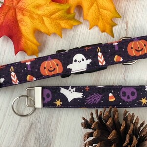 Dog collar, ghost, halloween, ghost dog collar, collar with flower, collar with bow, flower, bow, ghost, skull, bat, pumpkin, keychain image 2