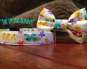 bright easter, Dog collar, easter dog collar, dog collar, bunny dog collar, peeps dog collar, chick dog collar, easter collar bow tie