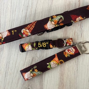 Dog collar, gnomes, gnome, fall, autumn, leaves, pumpkin, pie, collar with flower, flower, sunflower, bow, keychain, key fob image 2