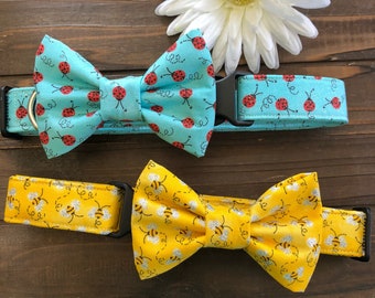 Bee Dog Collar with Bow Tie, Ladybug Spring Collar