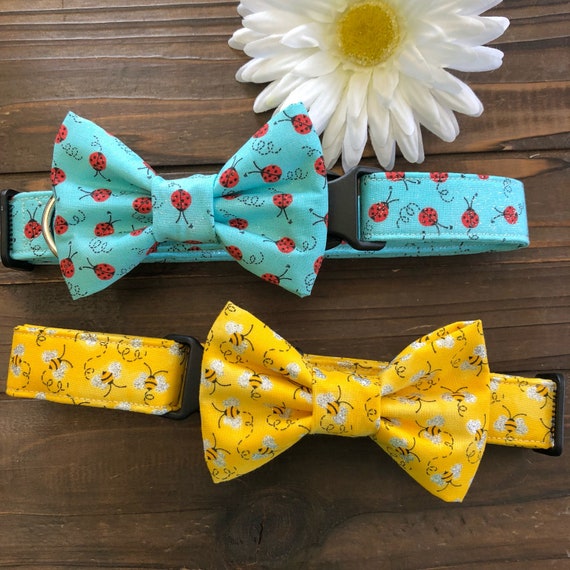 Bee Dog Collar with Bow Tie, Ladybug Spring Collar
