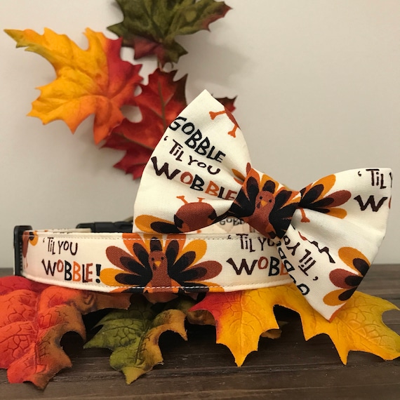 Thanksgiving Turkey Dog Collar with Bow Tie, Holiday Pet Collar