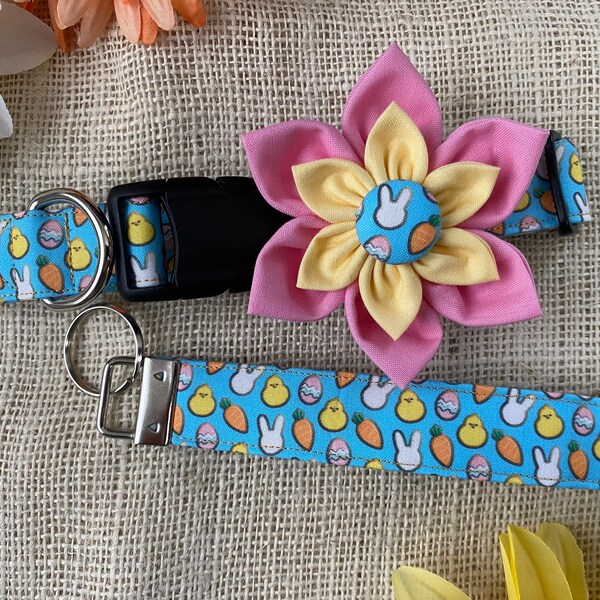 Dog Collar, Easter, plaid, easter plaid, spring, pastel, easter dog collar, collar with bow, flower, collar with flower, key fob, keychain