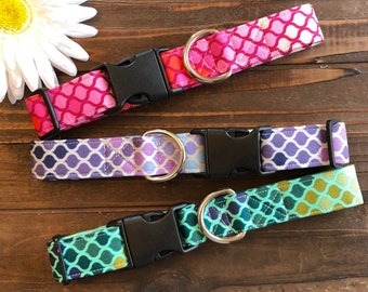 Mosaic dog collar, Mermaid Dog collar, summer dog collar, spring dog collar, Bright dog collar, Unisex dog collar, Match my Dog key fob