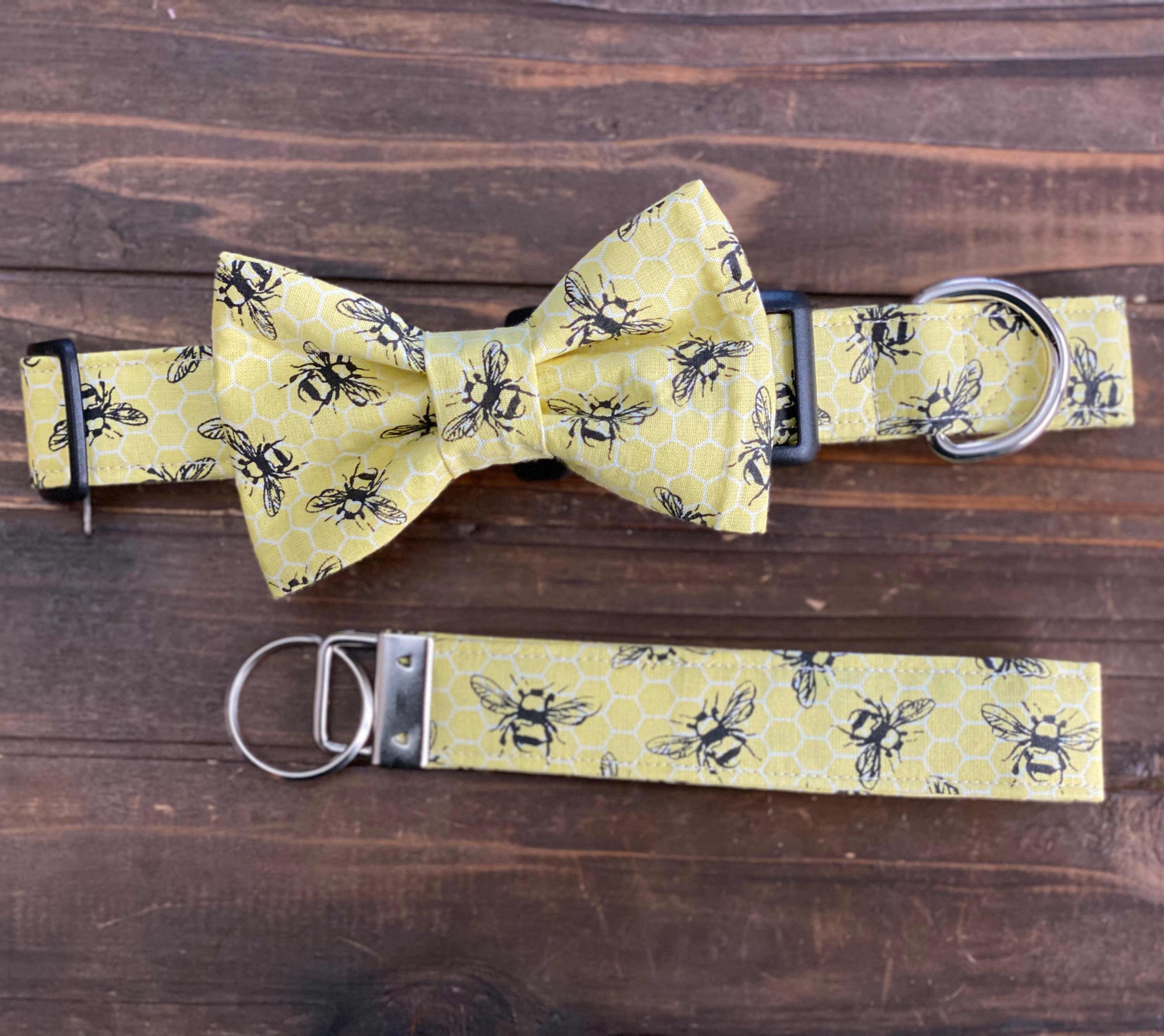 Dog Collar, Collar With Bow, Bow Tie, Bee, Honey Bumble Comb, Honey, Bee Key Fob, Keychain
