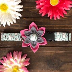 Dog collar, bear dog collar, woodland dog collar, wildlife dog collar, mint dog collar, dog collar with flower, forest dog collar