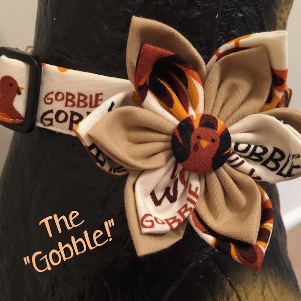 Dog Collar, Collar Flower, Thanksgiving Dog Collar, turkey Dog Collar, fall dog collar, gobble, collar flower,  gobble til you wobble