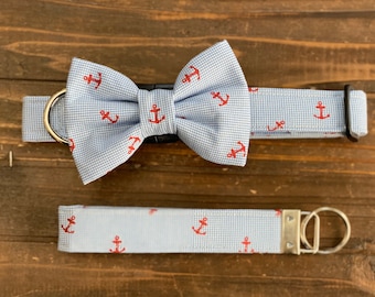 Dog collar, collar with bow, bow tie, nautical, nautical dog collar, anchor, anchor dog collar, anchor key fob, anchor bow tie, bow