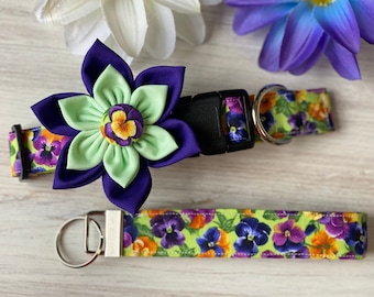 Floral Pansy Dog Collar with Detachable Flower