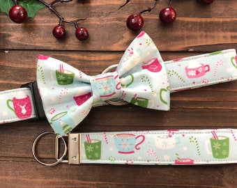 Coffee & Cocoa Dog Collar with Bow Tie, Winter Holiday