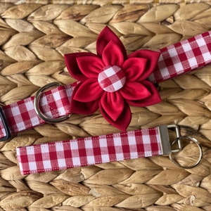 Dog collar, collar with flower, collar with bow, picnic, spring, summer, red and white, gingham, checker , plaid, flower, collar flower immagine 5