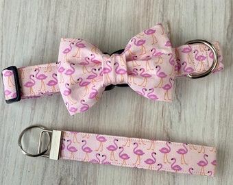 Flamingo Dog Collar with Bow Tie, Beach Collar