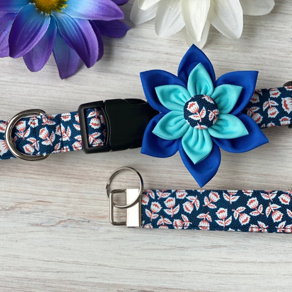 Dog collar, floral dog collar, tulips, red white and blue, budget, discout, collar with flower, collar flower, collar with bow, girl,