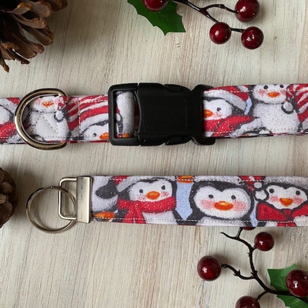 Dog collar, penguin, penguin dog collar, collar, winter, winter collar, boy, girl, sparkle, glitter, black, red, white, keychain, key fob