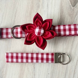 Dog collar, collar with flower, collar with bow, picnic, spring, summer, red and white, gingham, checker , plaid, flower, collar flower immagine 6