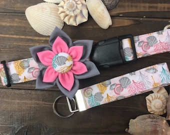 Seashell Dog Collar with Detachable Flower, Beach Collar