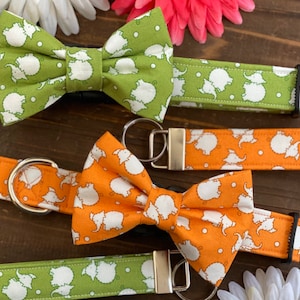 Dog collar, elephant, elephants, orange, green, collar with bow, collar bow tie, dog bow tie, dog bow, collar with bow tie, key fob, bright