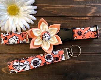 Peach Floral Dog Collar, Detachable Flower, Spring Collar