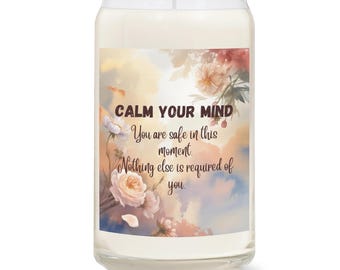 Vela Calm Your Mind: Vela de afirmación para aliviar la ansiedad, relajación y atención plena, regalo de autocuidado, vela de ánimo.