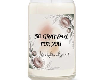 Vela "Muy agradecido por ti" - Regalo de agradecimiento, vela de agradecimiento, regalo de gratitud significativa, vela con mensaje reflexivo, regalo de amistad