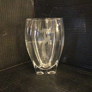 SKRUF ART GLASSWORKS Vase. Woman Lifting Baby. Designer Bengt Edenfalk. Made In Sweden. Retired. Signed.