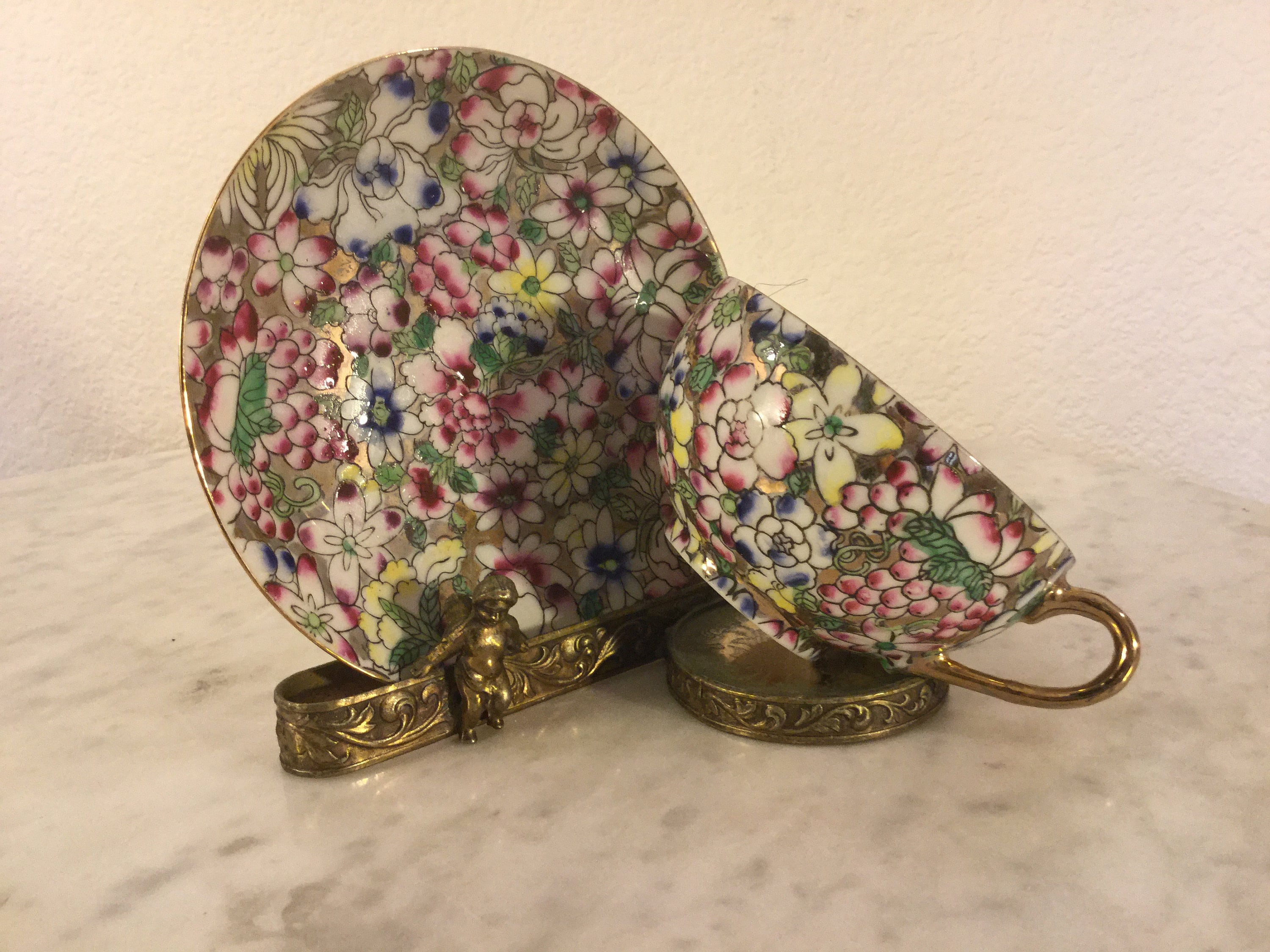 ♥中国製　硝子　金彩　花柄　鉢　φ１８０ｍｍ　置物　飾り　骨董　古玩 ♥中国製 硝子 金彩 花柄 鉢 φ180mm 置物 飾り 骨董 古玩