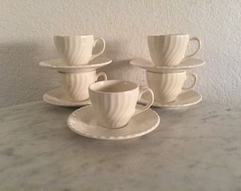 PAGNOSSIN TREVISO ITALY Terraglia Forte, 5 Espresso Cups & Saucers. All White Swirled Body, No Trim. Retired.